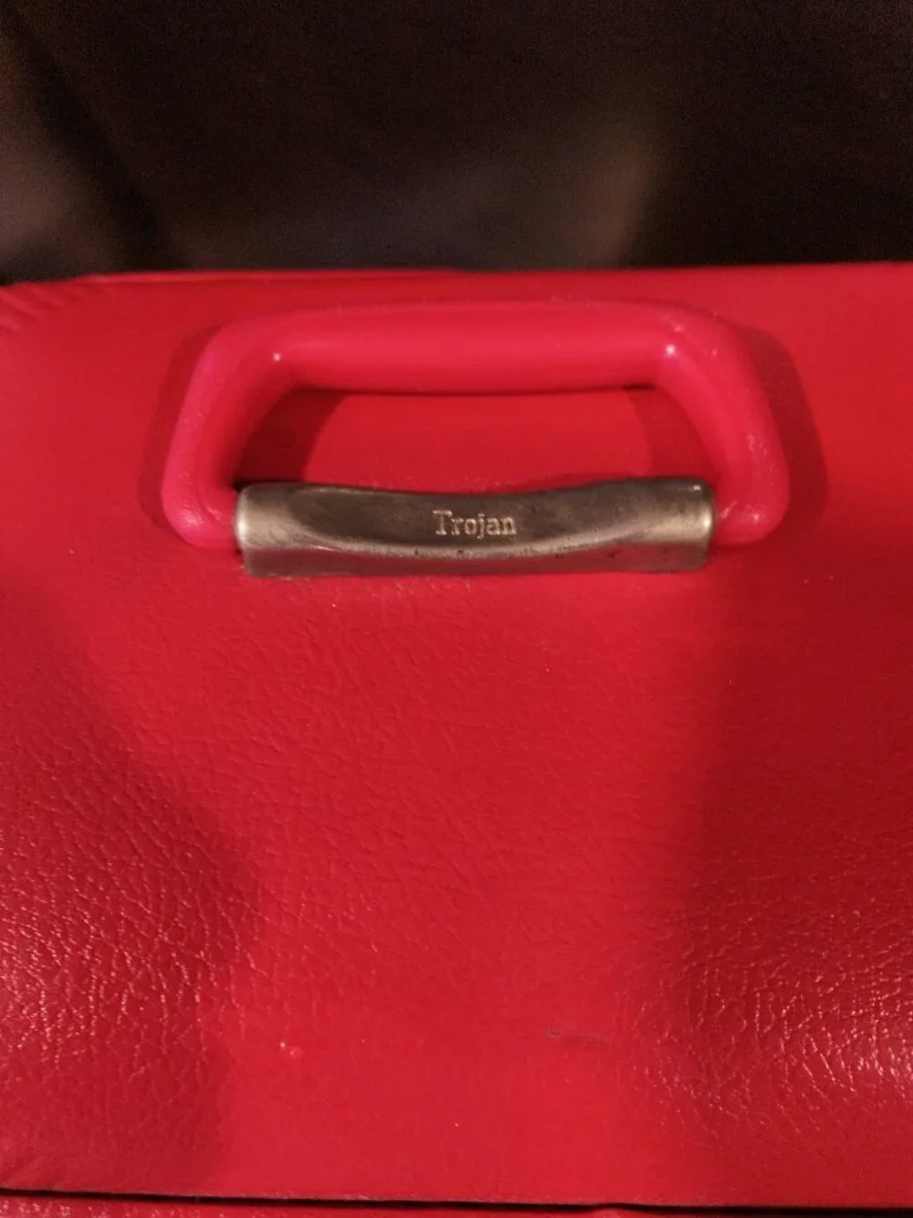 Vintage MCM Red Trojan Hard Shell Travel Train Makeup Vanity Case 1960-70s